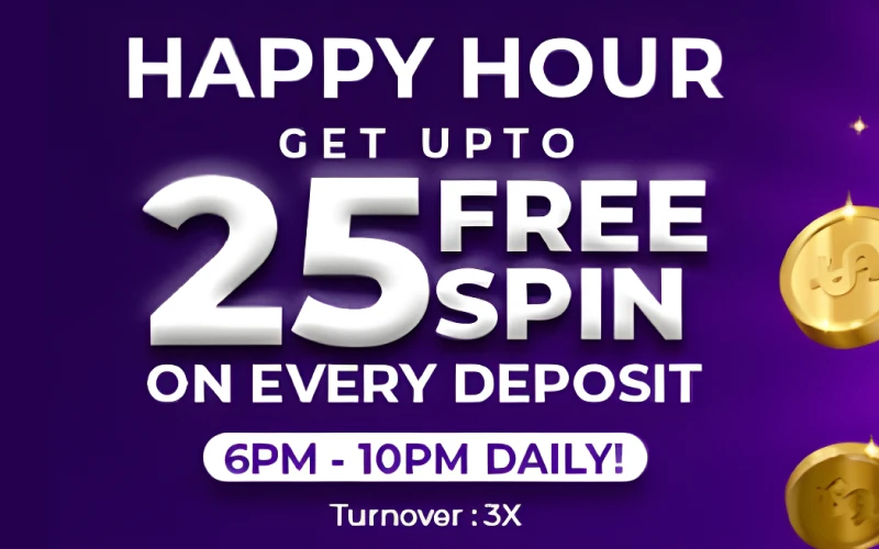 Get Free Spins with Happy Hour Bonus at Bhaggo Online Casino.