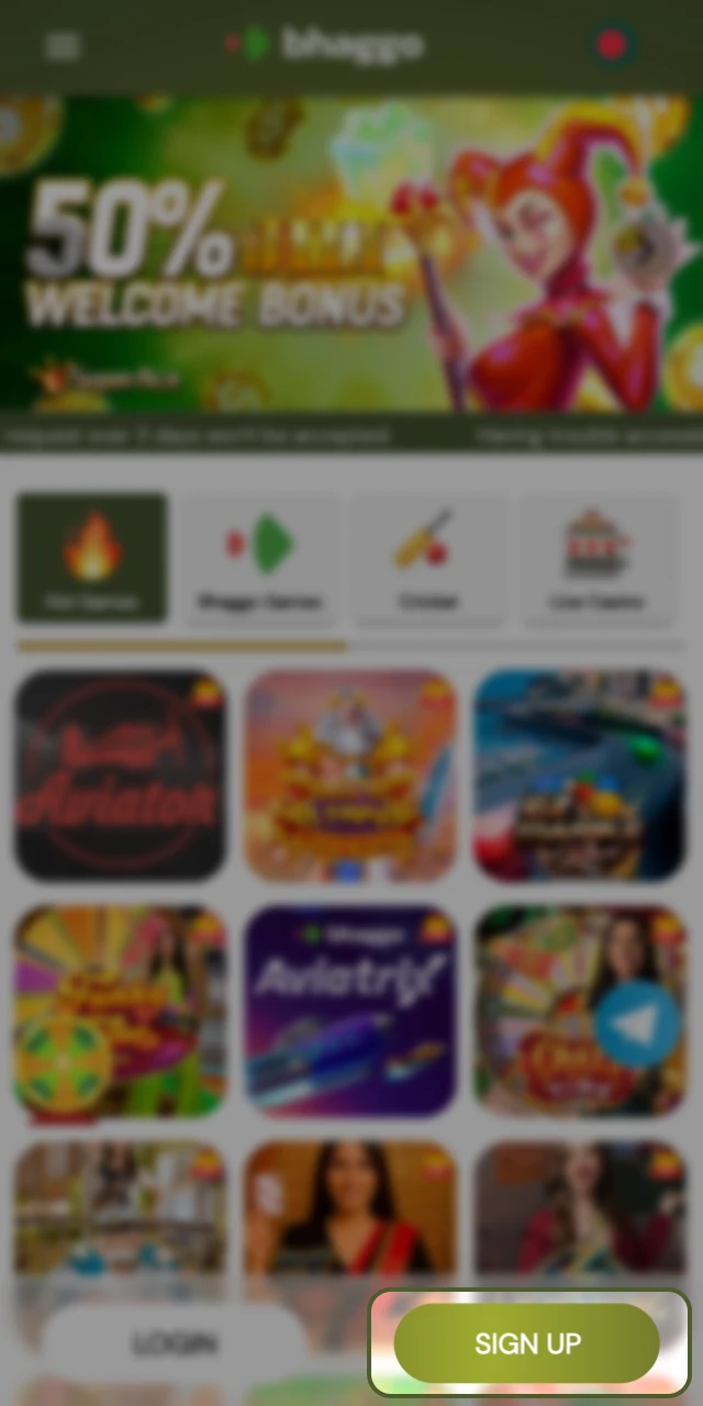 Register on the Bhaggo online casino website to gain access to all casino games.